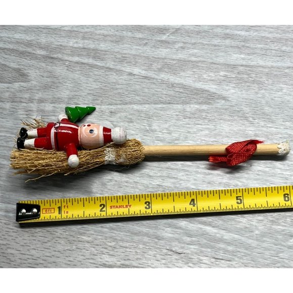 Santa Claus Broom Christmas Tree Ornament Vintage 5 Inch Tall - Picture 4 of 6
